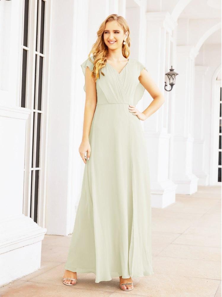 Women's Bridesmaid Dresses Chiffon Cape Formal Evening Party Prom Dress Open Back Gowns for Wedding Guests SEA28058