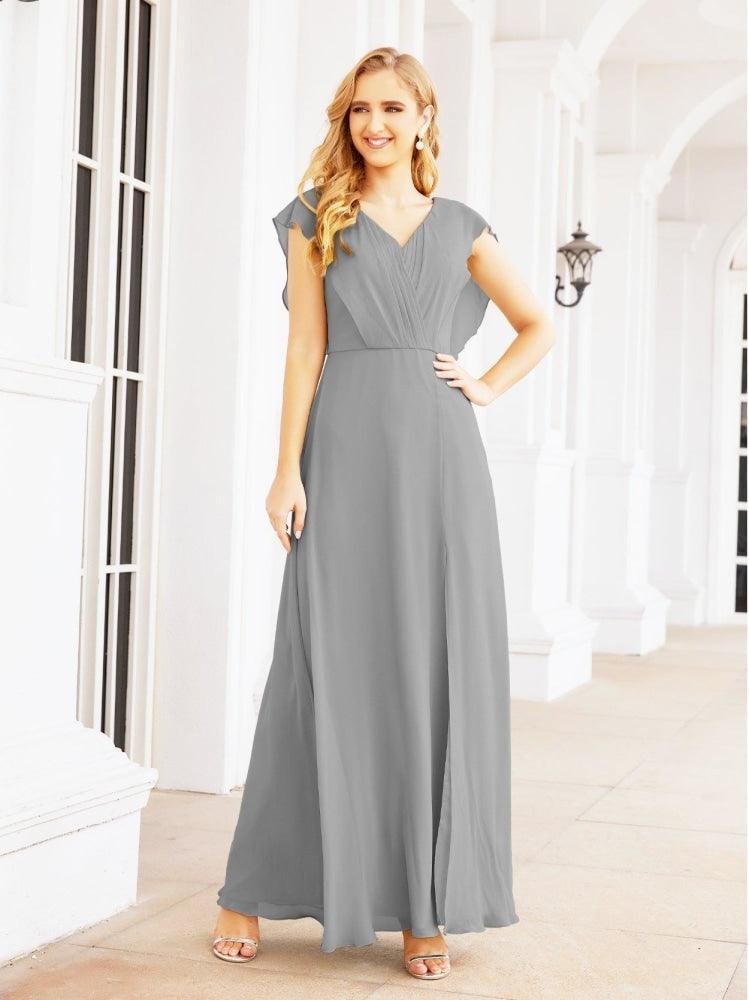 Women's Bridesmaid Dresses Chiffon Cape Formal Evening Party Prom Dress Open Back Gowns for Wedding Guests SEA28058