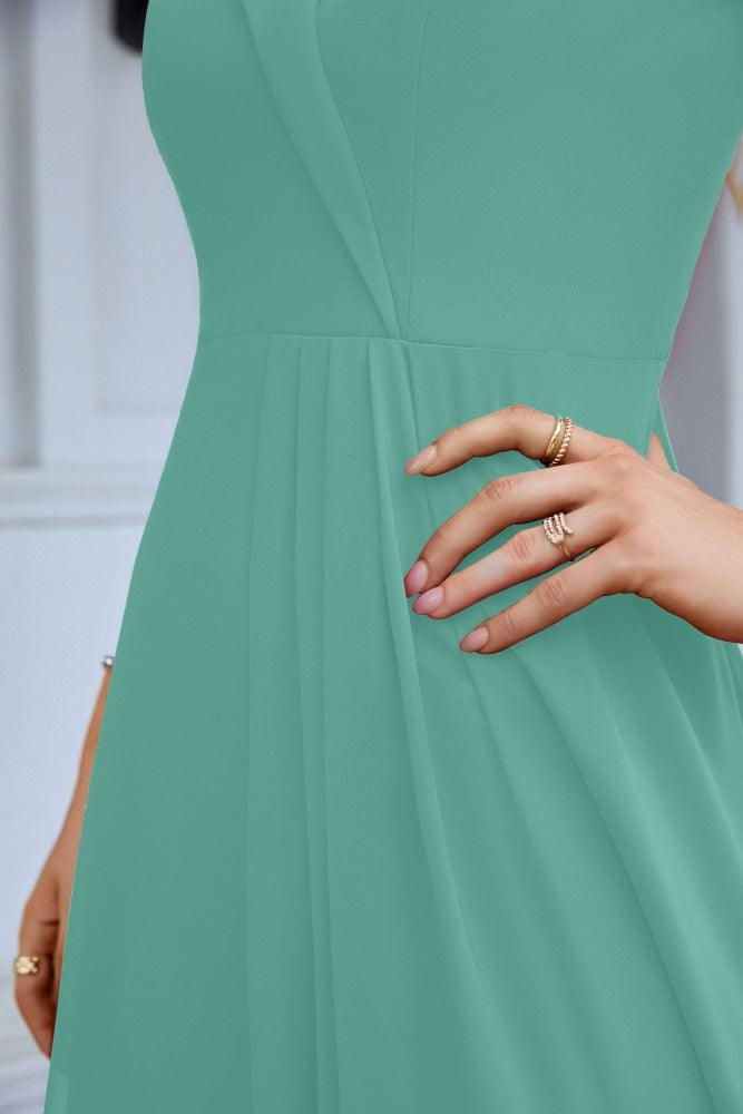 Women's thin strap off the shoulder bridesmaid mopping the floor evening dress 28093